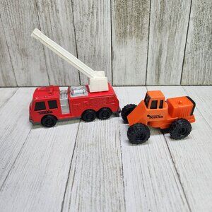 Vintage Tonka Corporation Fire Truck & Orange Construction Truck Vehicles Toy